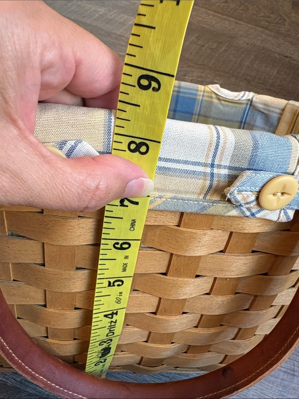 Longaberger Boardwalk Basket Leather Handles Plaid Liner